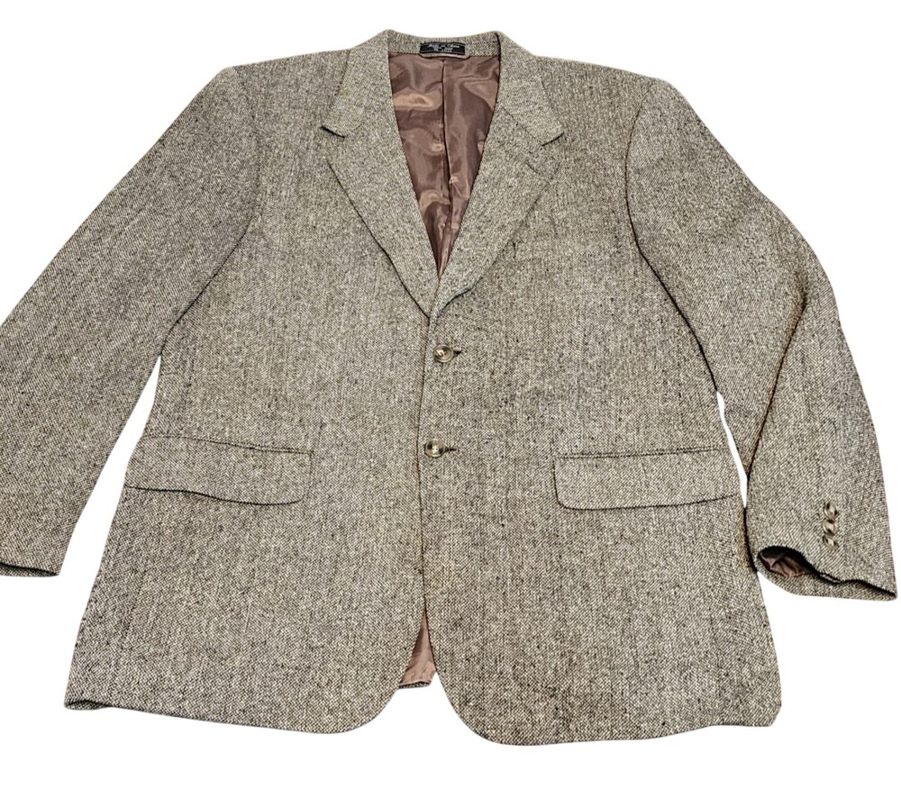 Vintage Bert Pulitzer Mens Blazer 42R Beige Birdseye Sport Coat Tweed Jacket